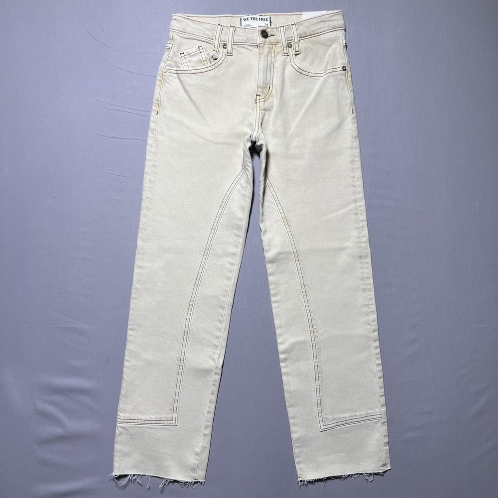We The Free Risk Taker High Rise Straight Jeans‎ Womens 24 Beige Raw Hem